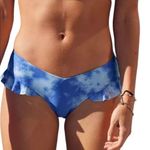 Aerie NWT Ruffle Cheekiest Low Rise Bikini Bottom in Tie Dye Blue/White Photo 0