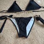 Black Bikini with Gold Chain Accents bling gem pieces size medium scrunch butt Photo 2