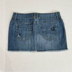 a.n.a  Distressed Mini Denim Skirt with Embroidered Details and Frayed Hem Size 8 Photo 5