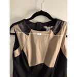 Chic Colorblock Sheath Dress AA Studio Black Beige Faux Leather Trim 4P Photo 2