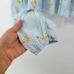 Sophie Rue Floral Long Sleeve Top Smocked Ruffle Tie Light Blue Large Peasant Photo 4