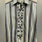 Casual Corner Stretch Ruffled Button Up Longsleeve Shirt size M. Purple Size M Photo 7