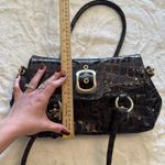 Stuart Weitzman Crocodile Embossed Patent Leather Shoulder Bag Brown Gold Photo 4