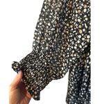 Flawless  Black Multi Color Floral Bow Front Long Sleeve Dressy Blouse Women Sz L Photo 5