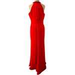 THEIA Coral Draped Halter Jeweled Neckline Lightweight Crepe Gown Ruched Size 12 Orange Photo 4