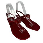 Prada  Triangle Leather Logo Sandals in Red Patent Photo 11