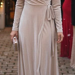 Baltic Born  Serena Shimmer Velvet Wrap Maxi Dress Pearl Champagne Large Photo 0