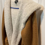 Women’s Fleece Jacket Large Sweater Knit Coat‎ Throw Beige Tan White Brown Photo 0