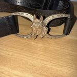 Fossil Black Leather Belt with Silver Horse Horseshoe Buckle Adjustable 22-40” Photo 2