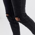ASOS High Rise Farleigh 'Slim' Mom Distressed Denim Jeans Washed Black Size 26 Photo 9