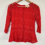 Skies Are Blue  Coral Lace Lined 1/2 Sleeve Peplum Top Size XS Photo 1