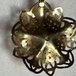 Victorian Porcelain 3D Rose Pendant Necklace Gold Tone Etched Filagree Setting Photo 4