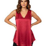 Lilla P Womens Tank Top Sz XL Satin Red Shark Bite Hem Holiday Christmas Edgy Photo 0