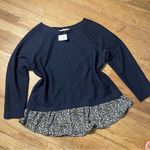 Loft NWT  Navy blue sweater with floral print on the bottom size M bohemian wint Photo 6
