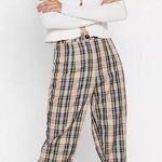 Nasty Gal Checking Out High Waisted Plaid Trouser Pants - Size 4 Photo 0