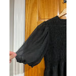 Ganni Black Smock Bodice Puff Sleeve Midi Dress Size 36 US 4 Photo 1