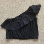 A New Day One Shoulder Black Cropped Blouse Size Large Cotton Blend Stretch EUC Photo 0