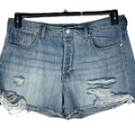 7 For All Mankind 7 FAM SZ 33 Monroe Cutoff Jean Shorts Distressed Frayed Hem Hi-Rise Button-Fly Photo 0