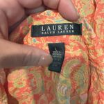 Ralph Lauren Lauren   Orange Floral Long Roll Tab‎ Sleeve Pockets Blouse  Large Photo 2