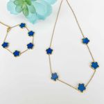 Gold Plated Blue Clover Necklace Flower Chain stainless steel womens jewelry Photo 3