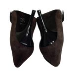 via spiga new β Peep Toe Stiletto Heels Pumps β Chocolate Suede + Patent Leather Photo 12