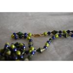Unique Vintage Vintage Blue/Green/Gold Beaded Single Strand 36 inch Long Box Latch Necklace Photo 1