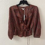 Outerknown  Rhiannon cinnamon Brown floral wrap top organic cotton blend Small Photo 1