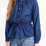 J.Crew Button Down Peplum Blouse In Dark Blue Wash Size 4 NEW Photo 0