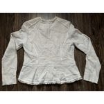 Sundance Blazer Jacket Tweed Fringe Light Blue Zip Cotton Woven Moto Pockets Size 14 Photo 2