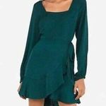EXPRESS  Emerald Green Long Sleeve Faux-Wrap Ruffle Mini Dress Women's Size XS Photo 0