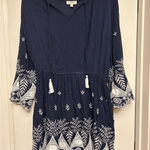 umgee USA Navy Blue Embroidered Tassel V Neck Dress Size L Size L Photo 0