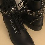 ZARA  women black leather biker stud boots US 6.5 Euro 37 Photo 0