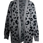 Womens Gray Black Leopard Print Open Front Long Sleeve Cardigan Sweater Size L Size L Photo 0