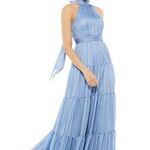 Mac Duggal NWT Slate Blue Tie Neck Tiered Halter Gown Size 8 US $398 Photo 0