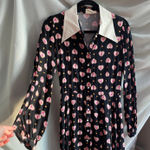 Joanie Pearl Button Collar Folk Heart Black Midi Dress 12 Femme Romantic Granny Size 8 Photo 0