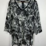 Mario Serrani Italy L Palm Leaf Print Tunic Top Cover-Up Blouse Resort Cruise Photo 0