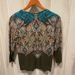 Talbots Cute olive teal cashmere blend Kashmiri swirl lightweight sweater Photo 6