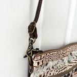 Myra Junoesque Brown Taupe Cream Mixed Media Stitched Crossbody Messenger Bag Photo 6