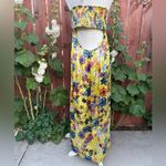 Anthropologie NWT  Floral Silky Tie-Front Strapless Yellow Maxi Dress Size XL Photo 3