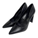 Andrew Marc SZ 6 New York Racee Faux Leather Stylist Almond Toe Heels Black Photo 12