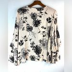 Vintage Havana  M Boho Lace Up Bell Sleeve Velvet Ribbon Black Floral Blouse Photo 2