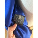 Tahari  blue lined blouse top with leather accent size small classy office wear Photo 6