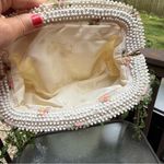 Vintage Lumured Corde White Beaded Handbag Clutch Purse Embroidered Flowers Pink Photo 4