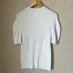 Maeve white ribbed puff shoulder short sleeve sweater Photo 8