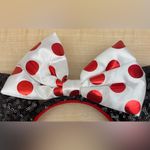 Disney  Parks Minnie Mouse Sequence Ears Red White Polka Dot Satin Bow Mickey Photo 1