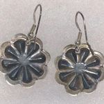 Handmade Navajo Sterling Silver Turquoise Old Look Stamp Dangle Concho Earrings. Photo 2