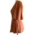 Leith  Rust Orange Surplice Wrap Blouse Size Small Flutter Short Sleeve Peplum Photo 4