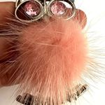 silver tone owl pendant necklace with pink fur Photo 8