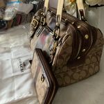 Coach Vtg Signature Horse and Carriage Print Brown and tan Bag and Wallet Set Photo 4