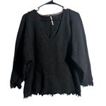 Free People  Oversized Distressed V Neck Sweater Black Knit Size M Photo 0